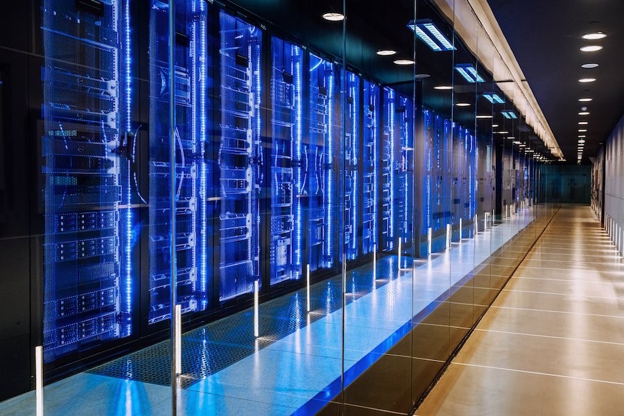 Data center in server room with rack servers